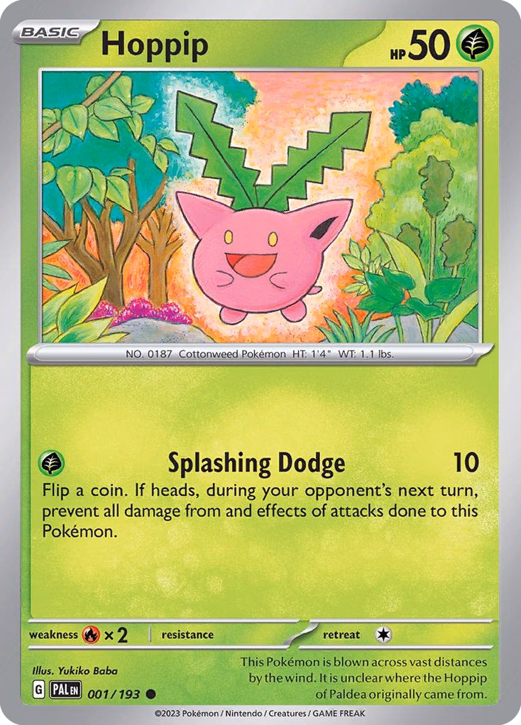 Hoppip Pokemon card (001/193, Paldea Evolved)