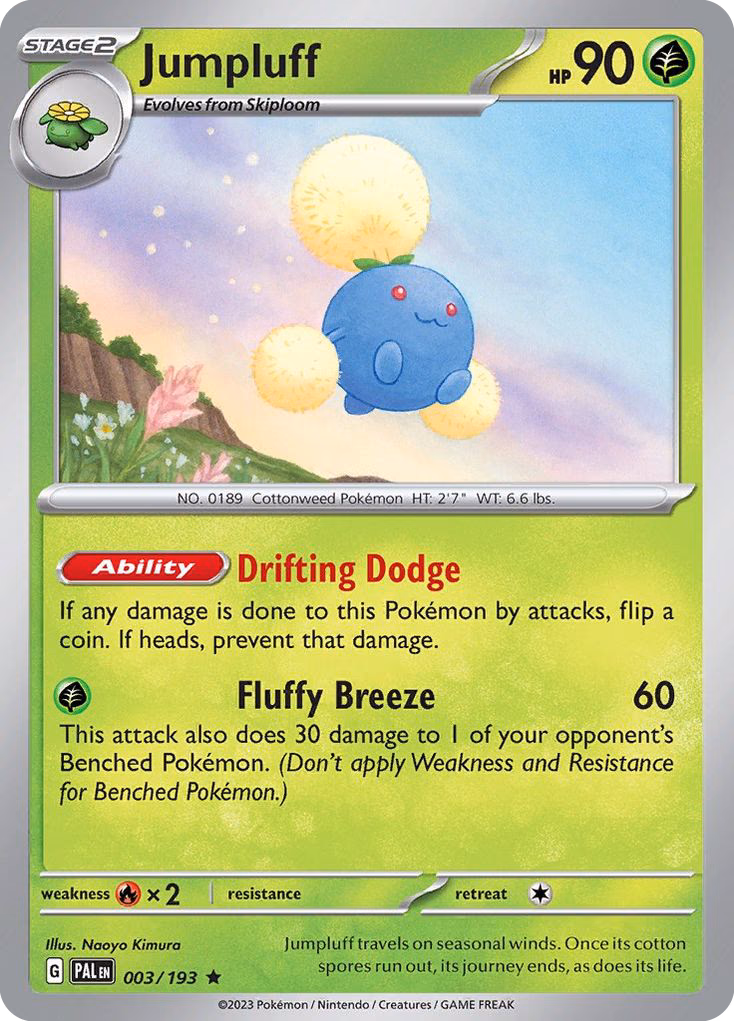 Jumpluff Pokemon card (003/193, Paldea Evolved)