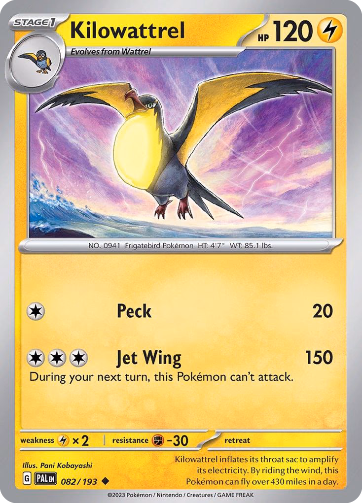 Kilowattrel Pokemon card (082/193, Paldea Evolved)