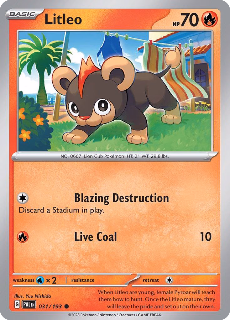 Litleo Pokemon card (031/193, Paldea Evolved)