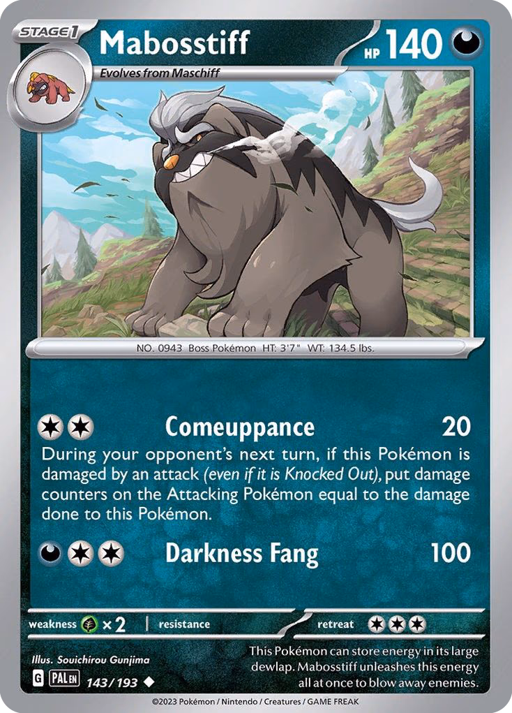 Mabosstiff Pokemon card (143/193, Paldea Evolved)