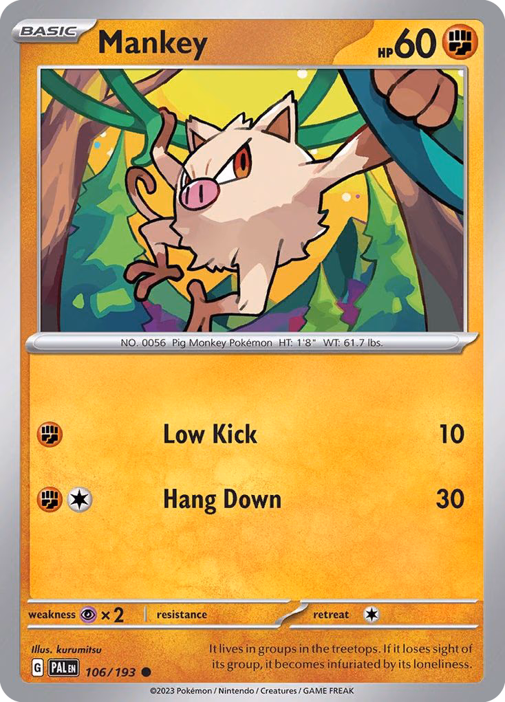 Mankey Pokemon card (106/193, Paldea Evolved)
