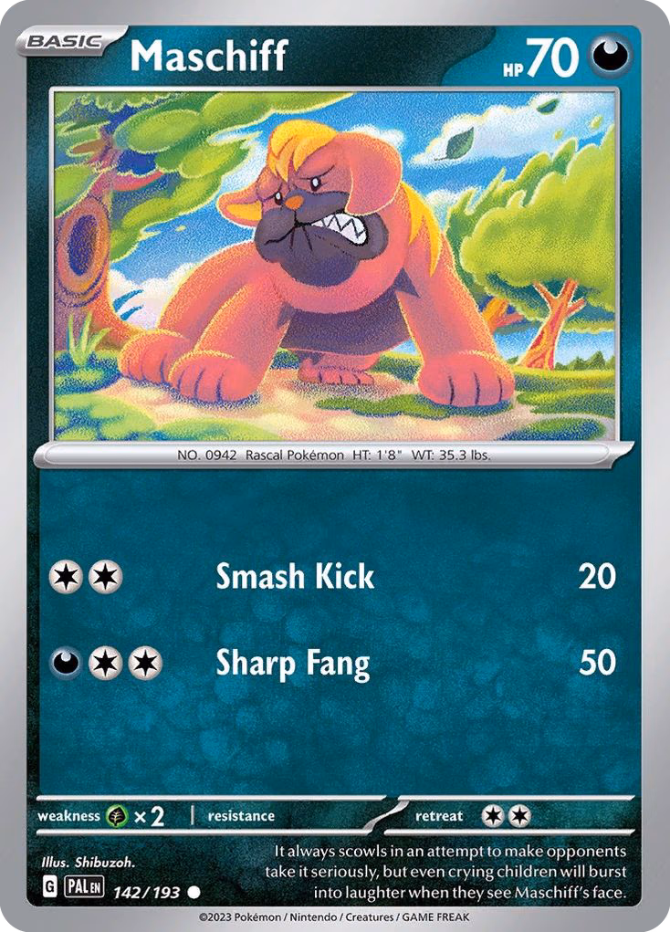 Maschiff Pokemon card (142/193, Paldea Evolved)