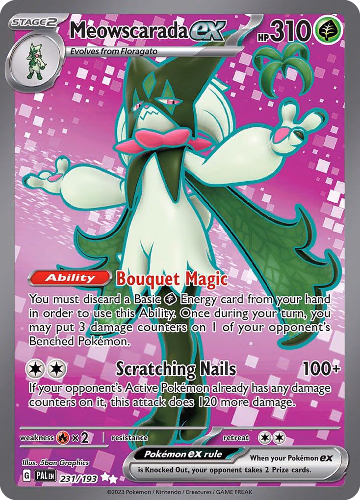 Meowscarada ex Pokemon card (231/193, Paldea Evolved)