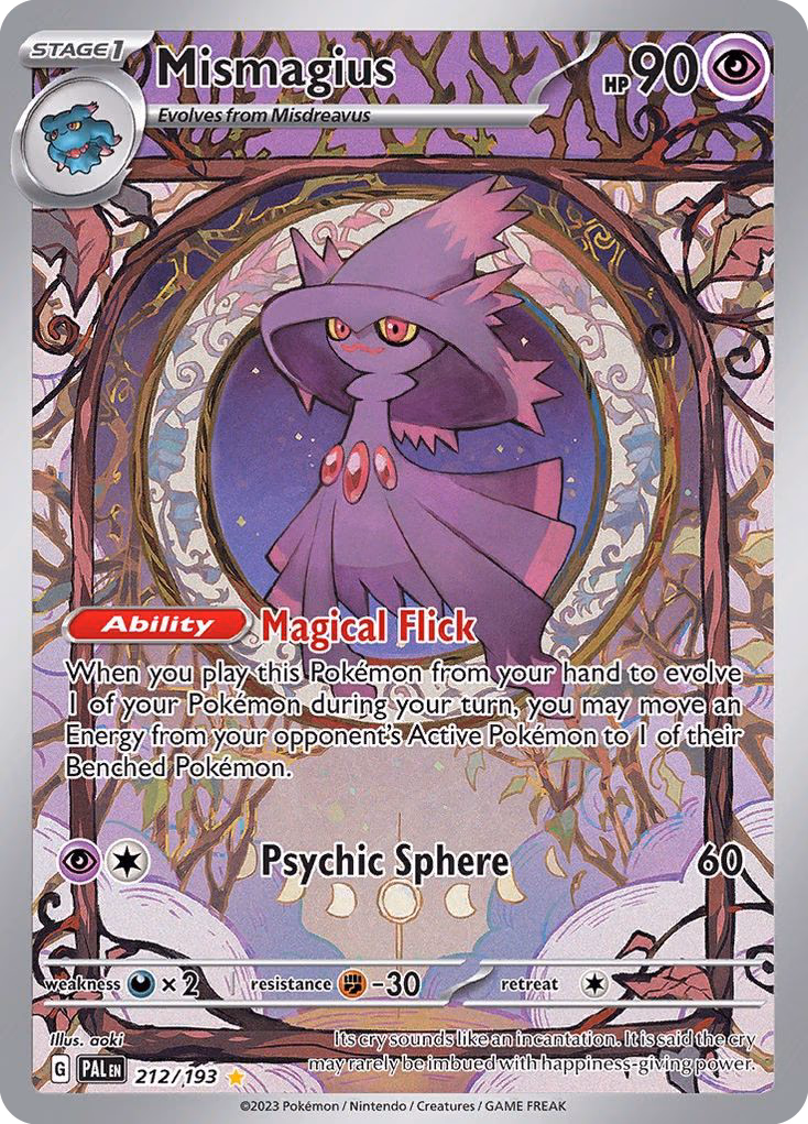 Mismagius Pokemon card (212/193, Paldea Evolved)