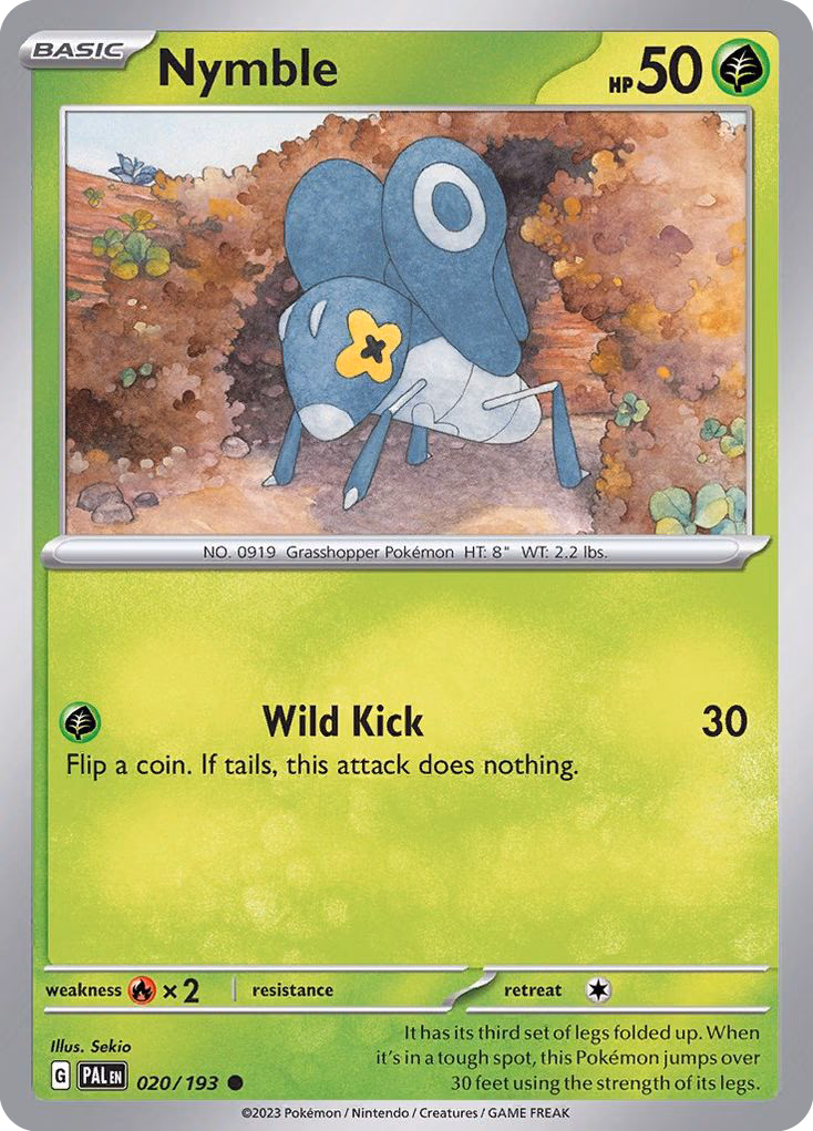 Nymble Pokemon card (020/193, Paldea Evolved)