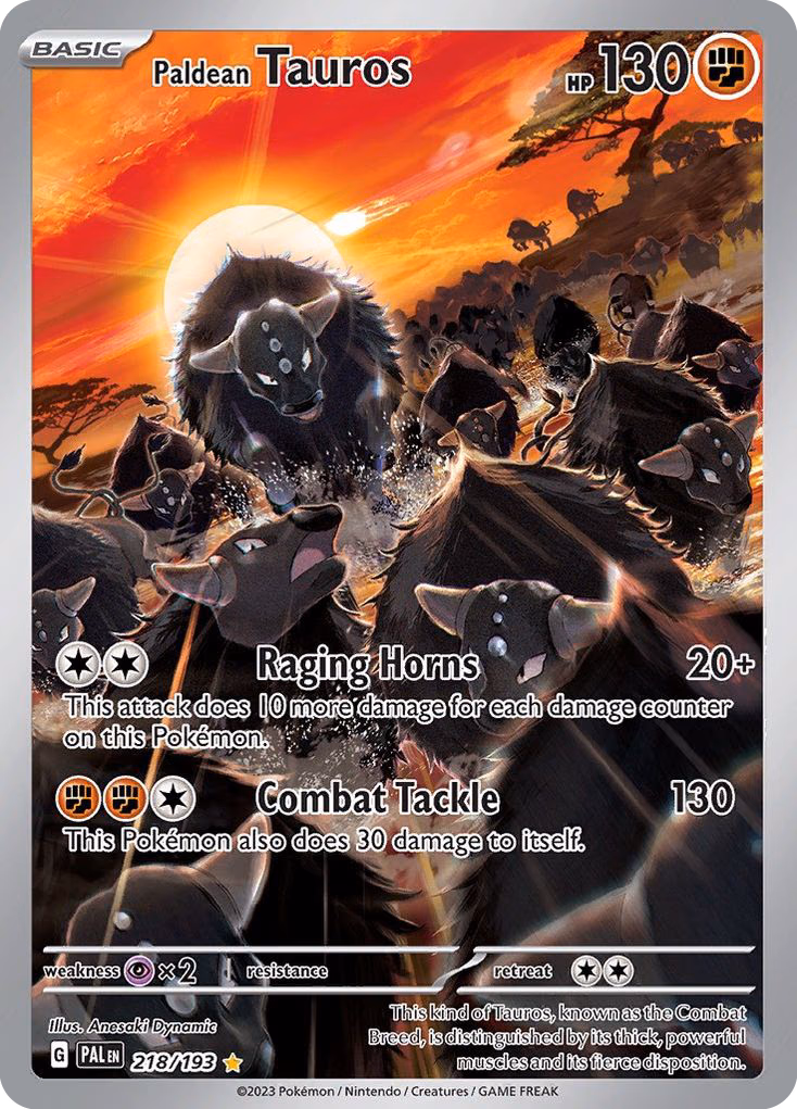 Paldean Tauros Pokemon card (218/193, Paldea Evolved)