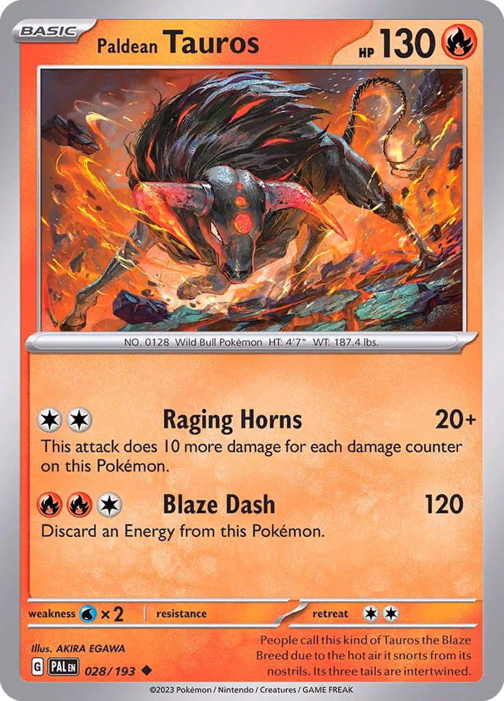 Paldean Tauros Pokemon card (028/193, Paldea Evolved)