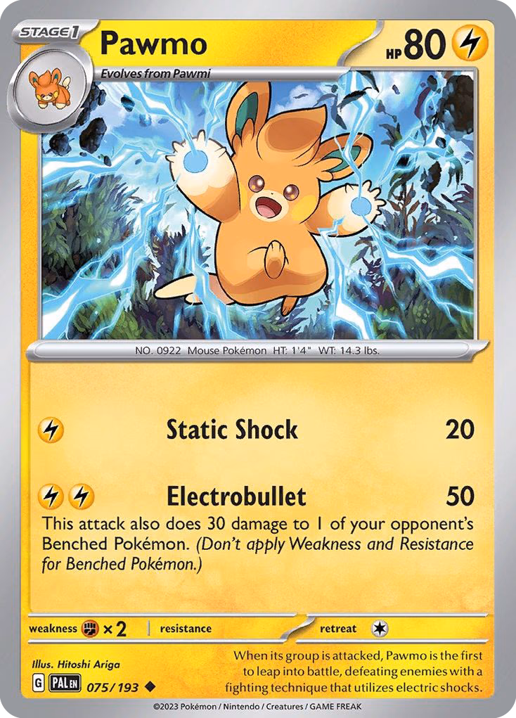 Pawmo Pokemon card (075/193, Paldea Evolved)