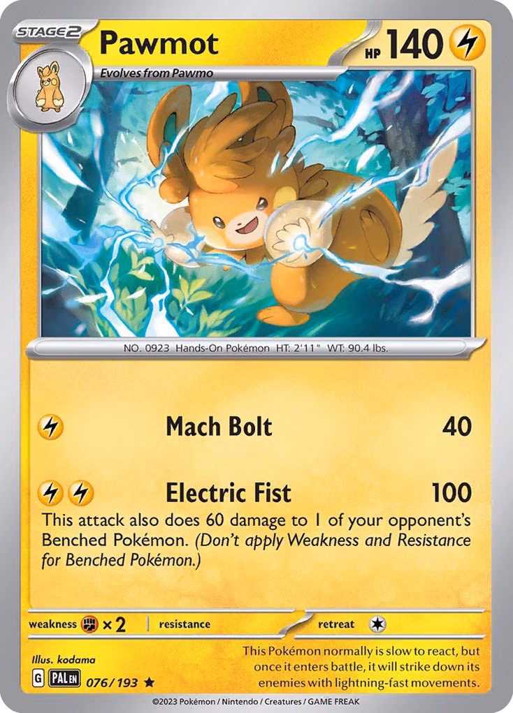 Pawmot Pokemon card (076/193, Paldea Evolved)
