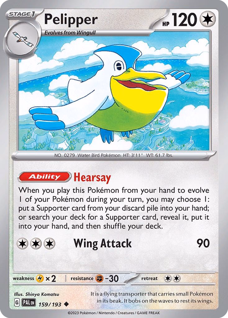 Pelipper Pokemon card (159/193, Paldea Evolved)