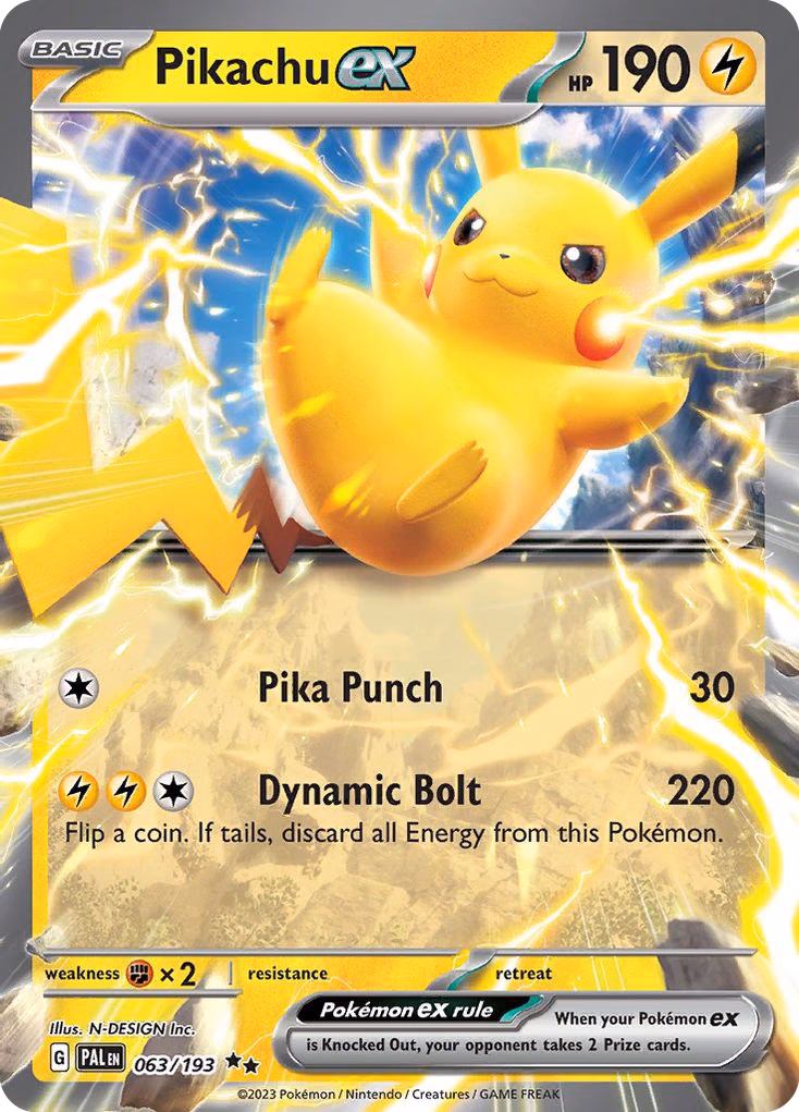 Pikachu ex Pokemon card (063/193, Paldea Evolved)