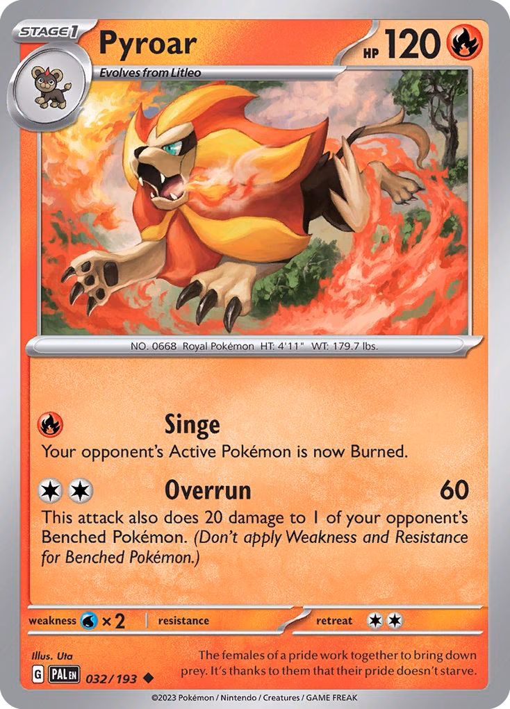 Pyroar Pokemon card (032/193, Paldea Evolved)