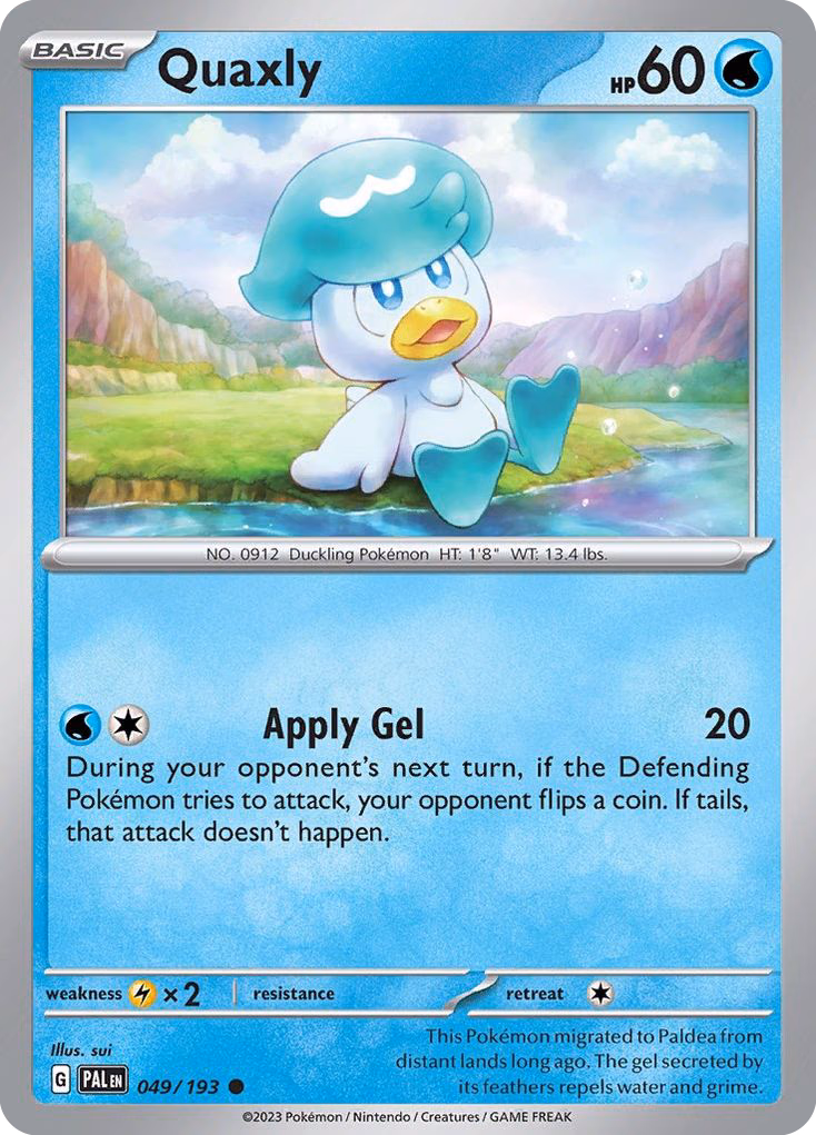 Quaxly Pokemon card (049/193, Paldea Evolved)