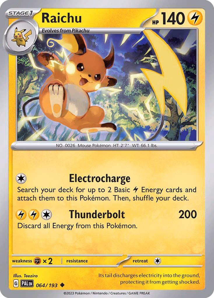 Raichu Pokemon card (064/193, Paldea Evolved)