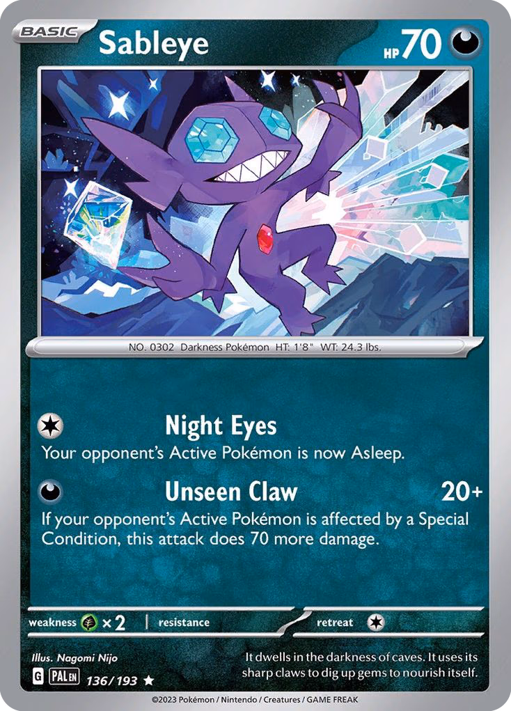 Sableye Pokemon card (136/193, Paldea Evolved)