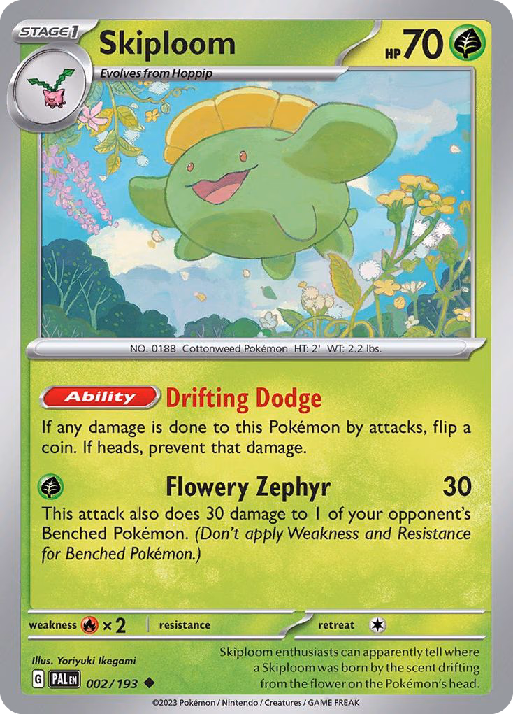 Skiploom Pokemon card (002/193, Paldea Evolved)