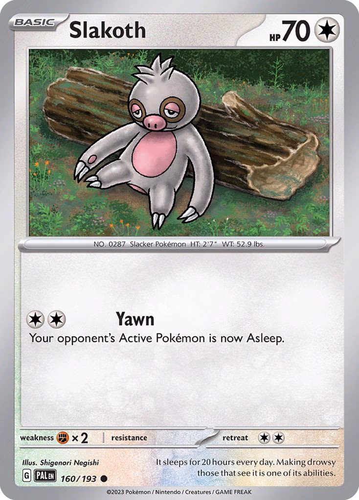 Slakoth Pokemon card (160/193, Paldea Evolved)