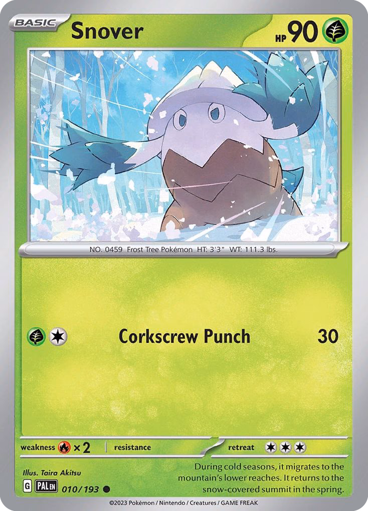 Snover Pokemon card (010/193, Paldea Evolved)