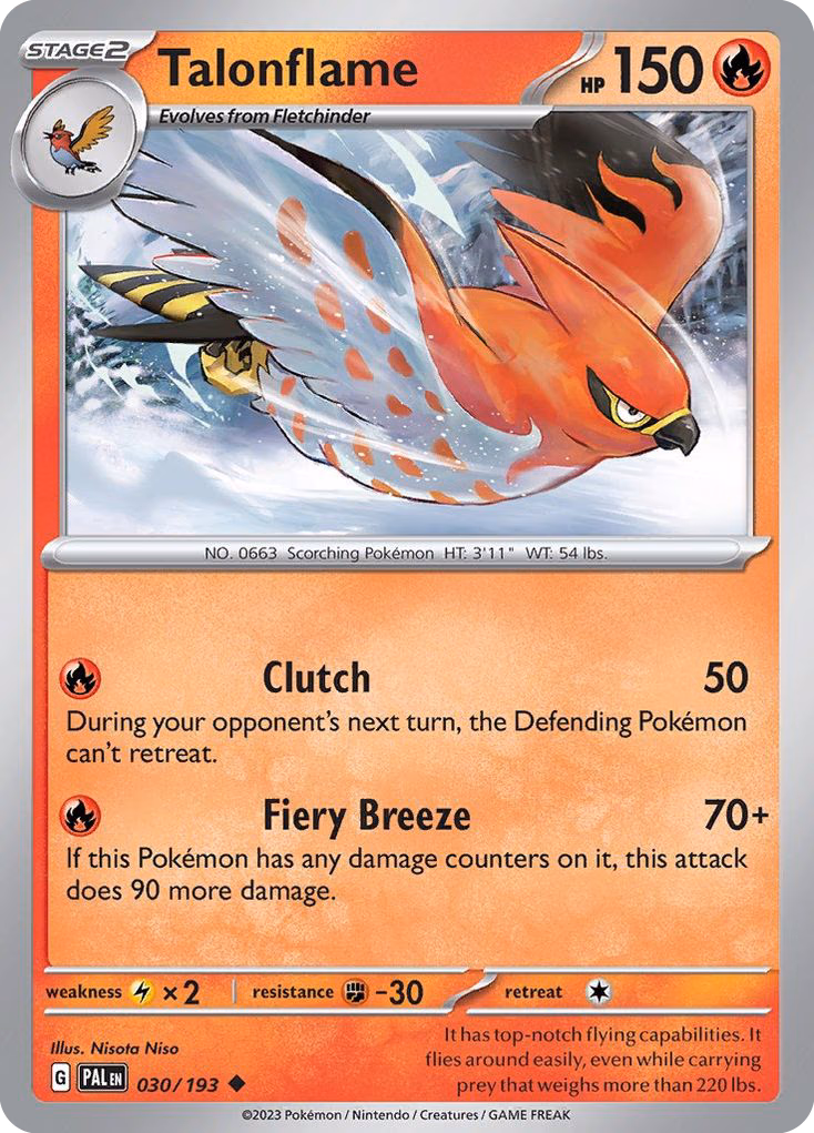 Talonflame Pokemon card (030/193, Paldea Evolved)