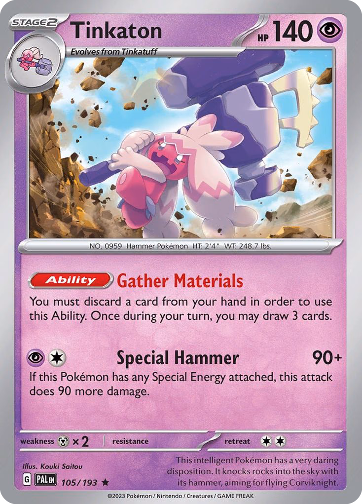 Tinkaton Pokemon card (105/193, Paldea Evolved)