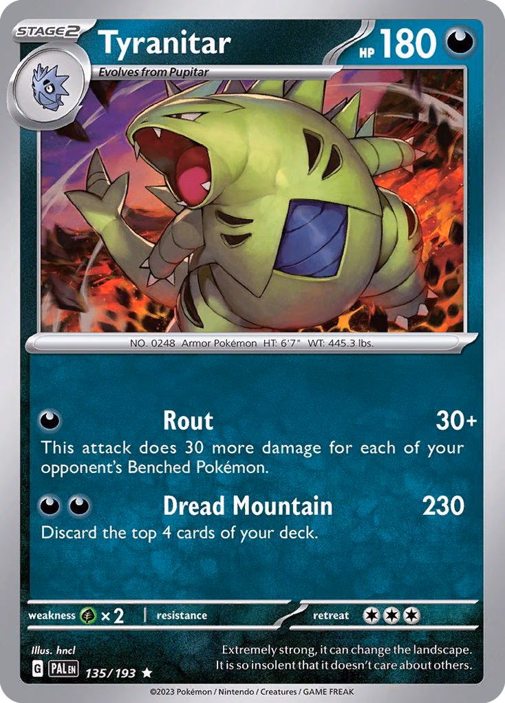Tyranitar Pokemon card (135/193, Paldea Evolved)