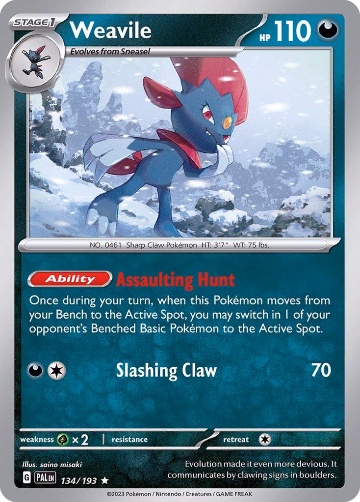 Weavile Pokemon card (134/193, Paldea Evolved)