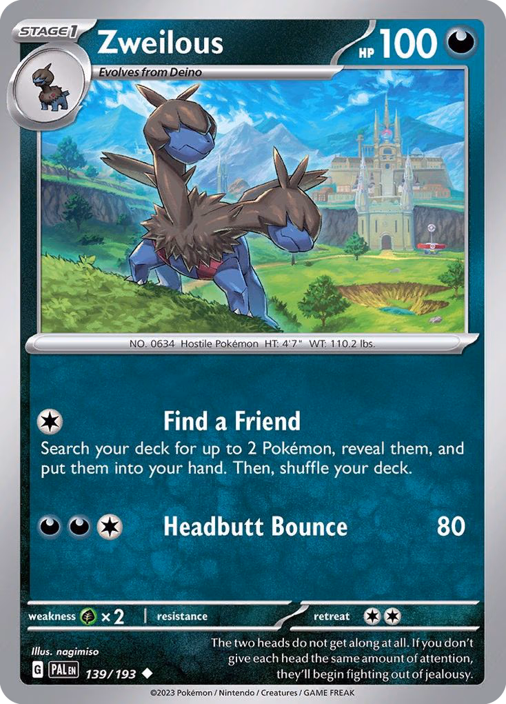 Zweilous Pokemon card (139/193, Paldea Evolved)