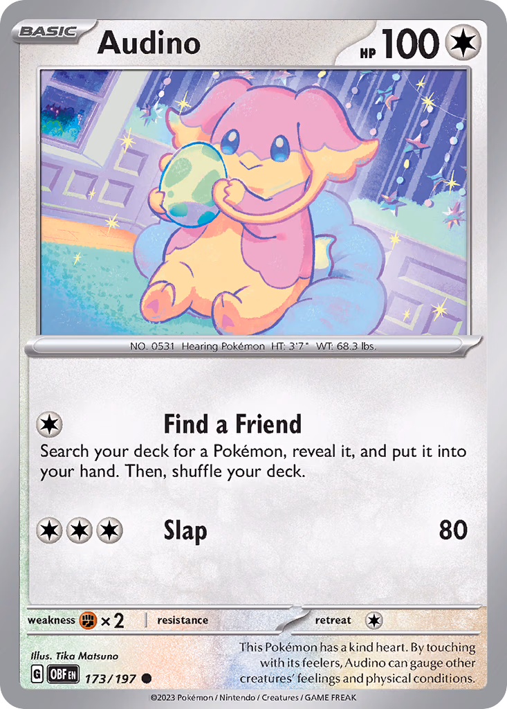 Audino Pokemon card (173/197, Obsidian Flames)