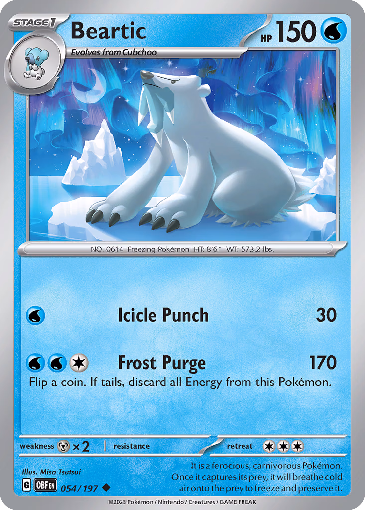 Beartic Pokemon card (054/197, Obsidian Flames)