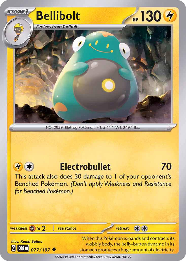 Bellibolt Pokemon card (077/197, Obsidian Flames)