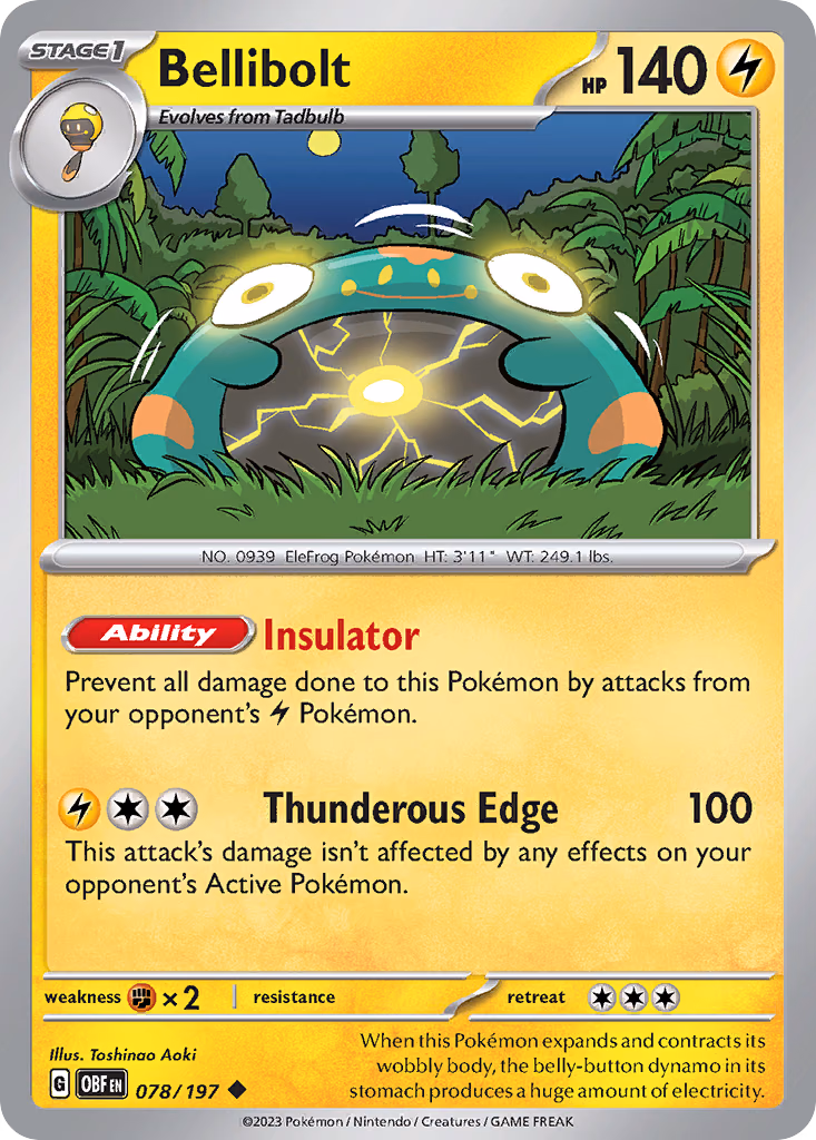 Bellibolt Pokemon card (078/197, Obsidian Flames)