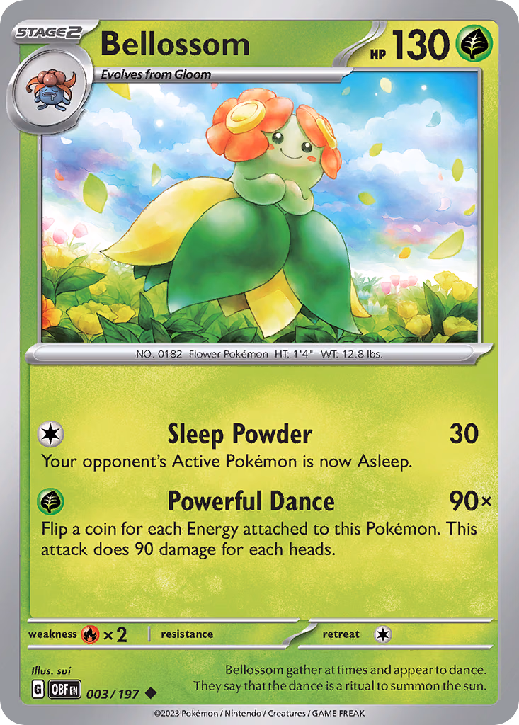 Bellossom Pokemon card (003/197, Obsidian Flames)
