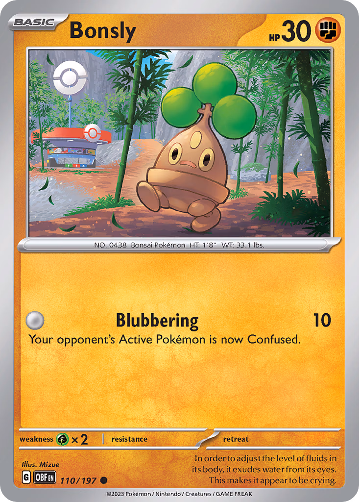 Bonsly Pokemon card (110/197, Obsidian Flames)