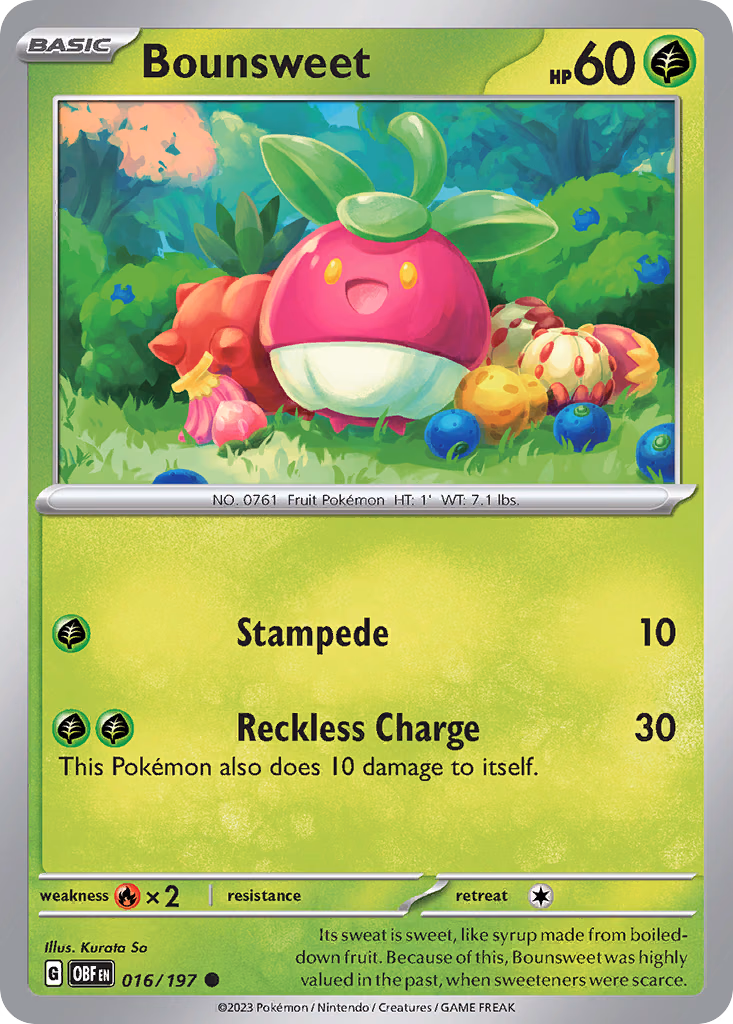 Bounsweet Pokemon card (016/197, Obsidian Flames)