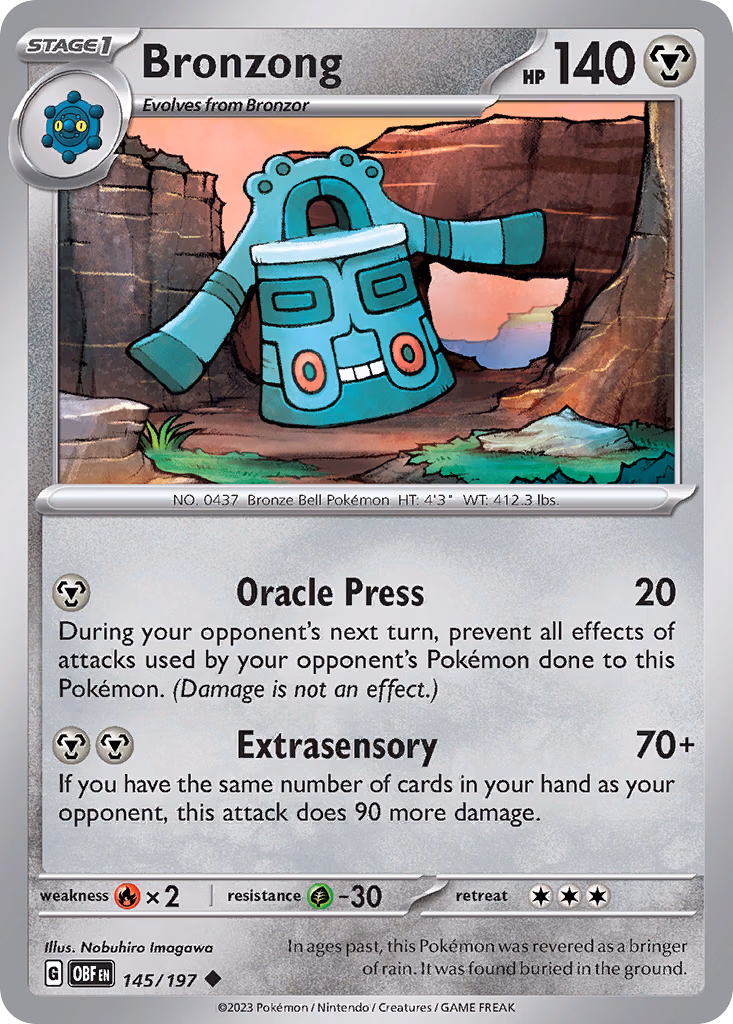 Bronzong Pokemon card (145/197, Obsidian Flames)