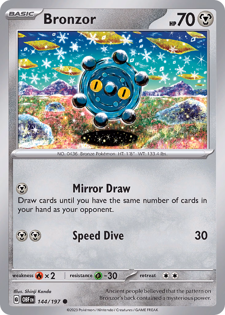 Bronzor Pokemon card (144/197, Obsidian Flames)