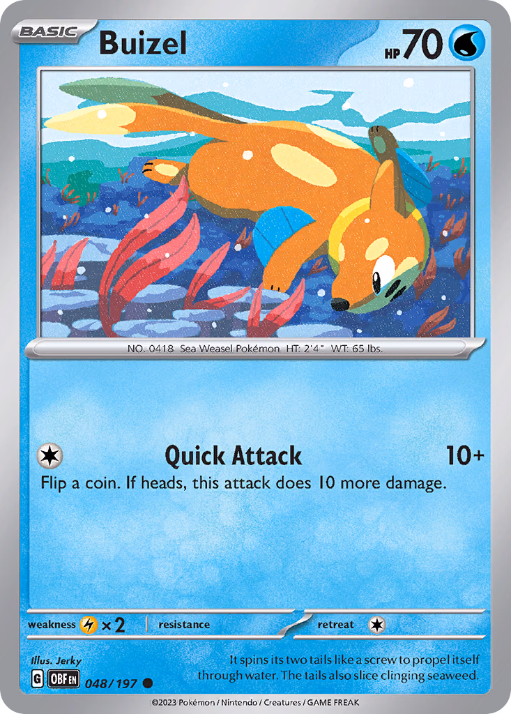 Buizel Pokemon card (048/197, Obsidian Flames)