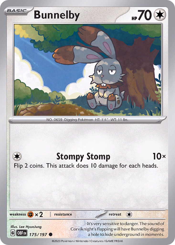 Bunnelby Pokemon card (175/197, Obsidian Flames)