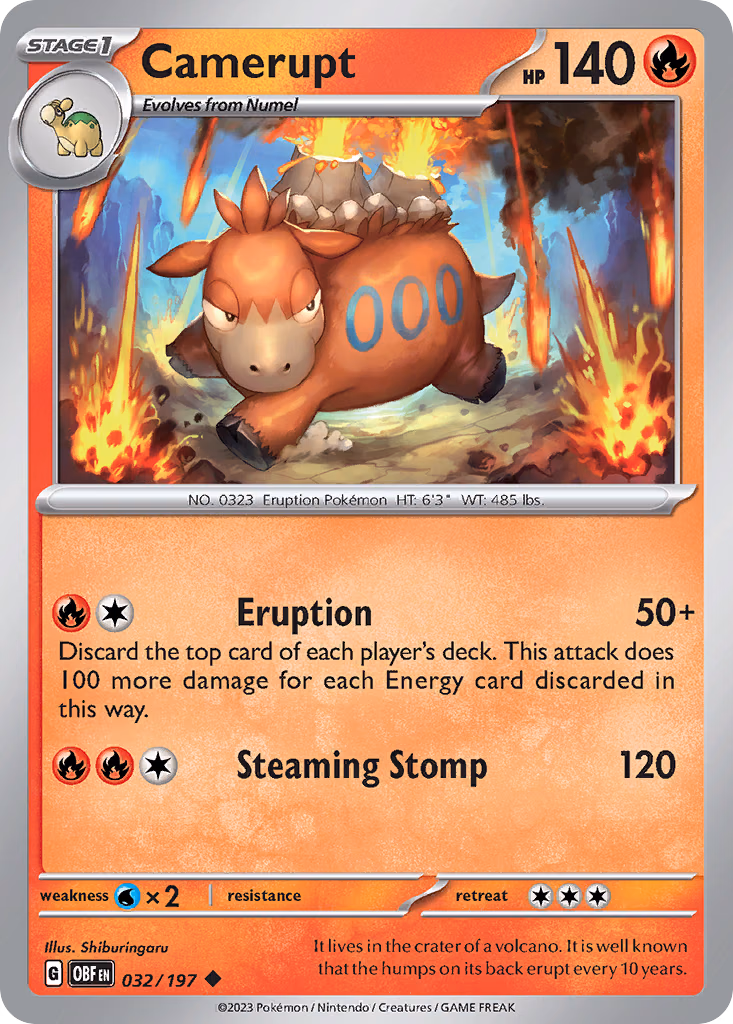 Camerupt Pokemon card (032/197, Obsidian Flames)