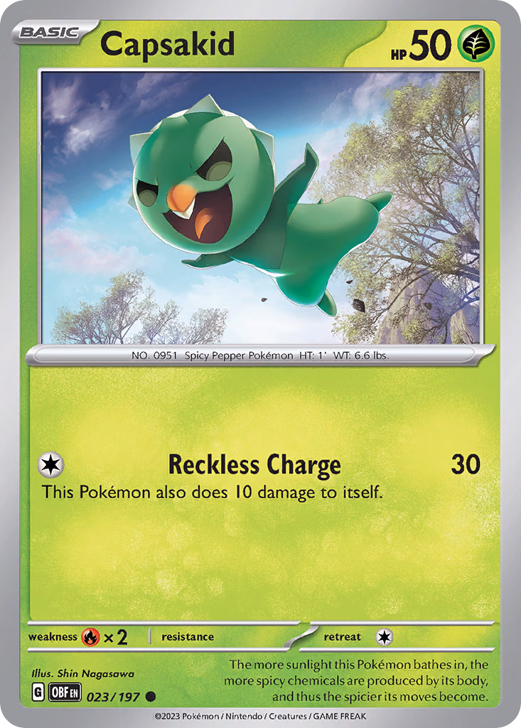 Capsakid Pokemon card (023/197, Obsidian Flames)