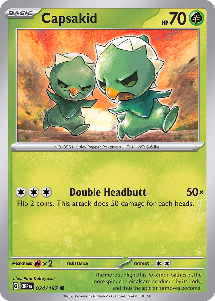 Capsakid Pokemon card (024/197, Obsidian Flames)