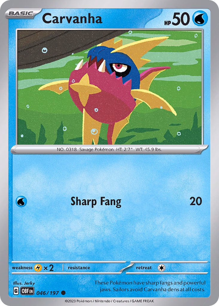 Carvanha Pokemon card (046/197, Obsidian Flames)