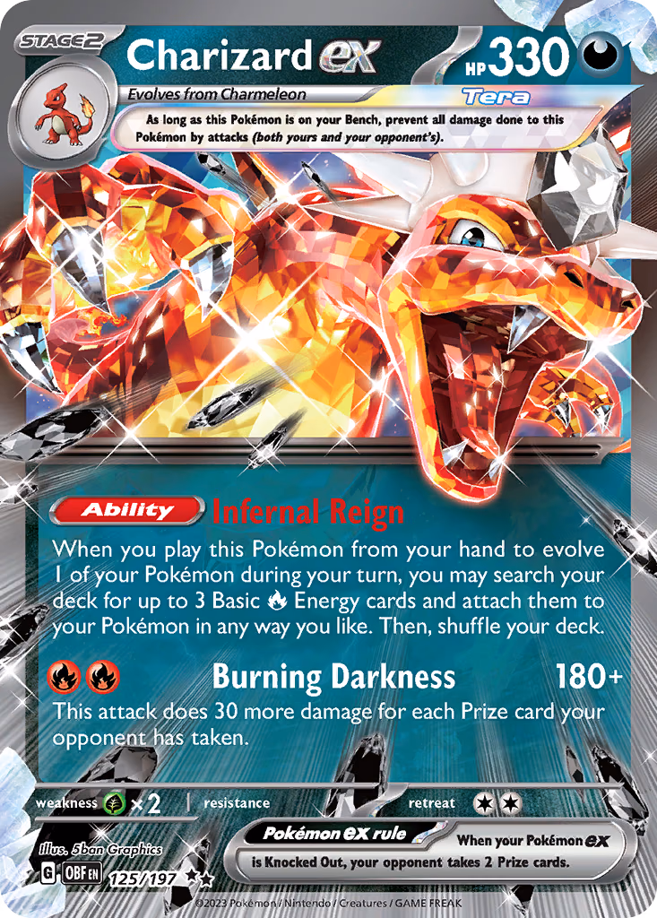 Charizard ex Pokemon card (125/197, Obsidian Flames)
