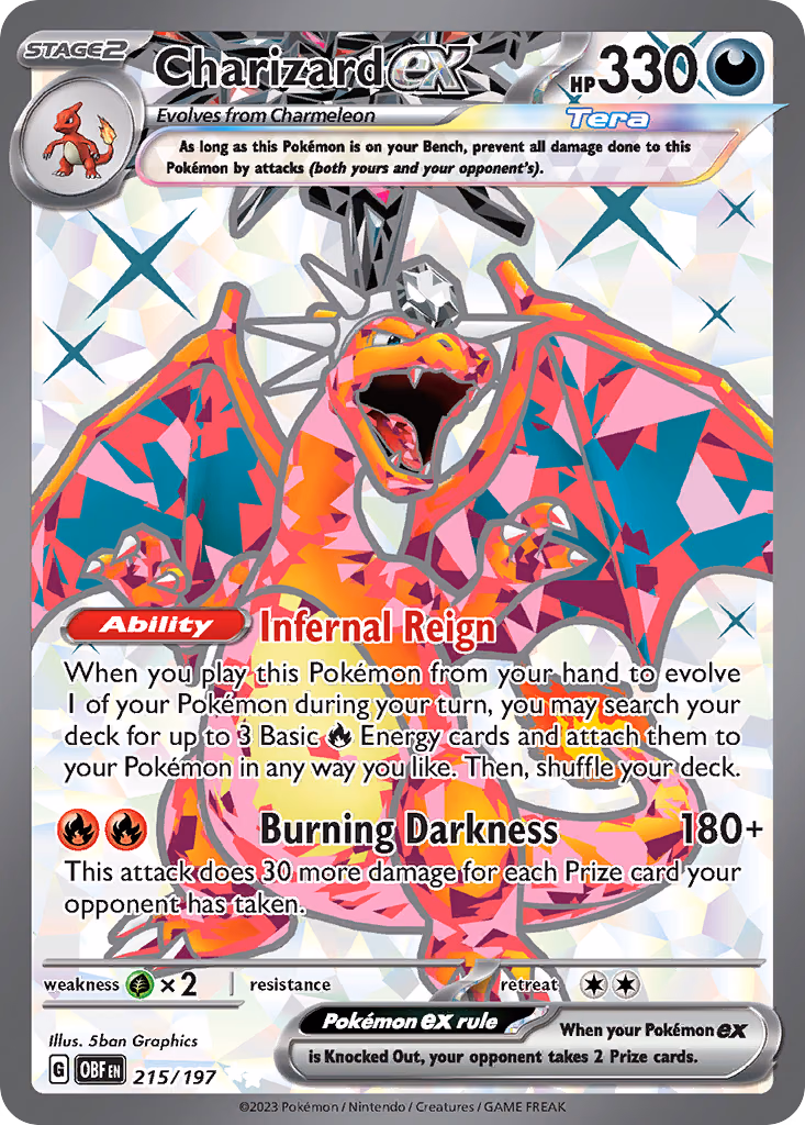 Charizard ex Pokemon card (215/197, Obsidian Flames)
