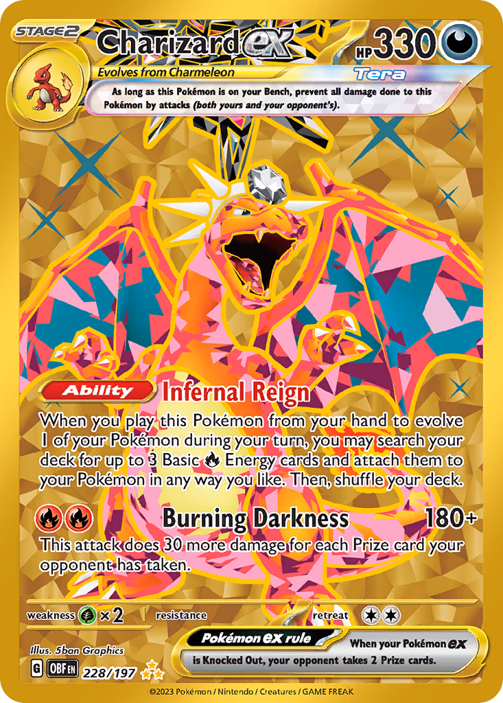 Charizard ex Pokemon card (228/197, Obsidian Flames)