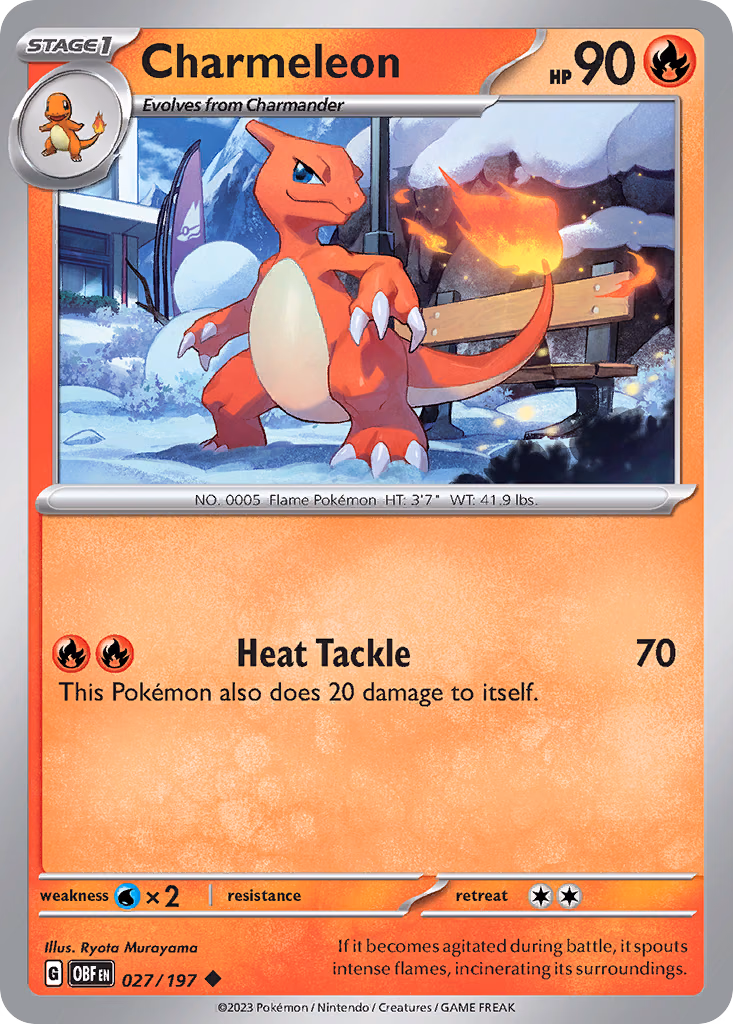 Charmeleon Pokemon card (027/197, Obsidian Flames)