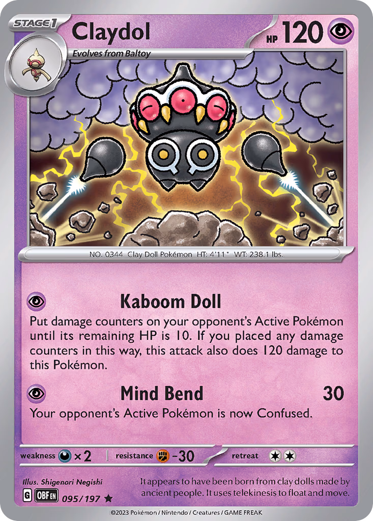 Claydol Pokemon card (095/197, Obsidian Flames)