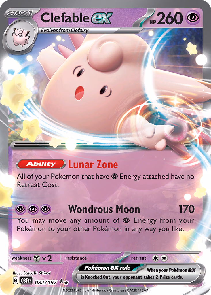 Clefable ex Pokemon card (082/197, Obsidian Flames)
