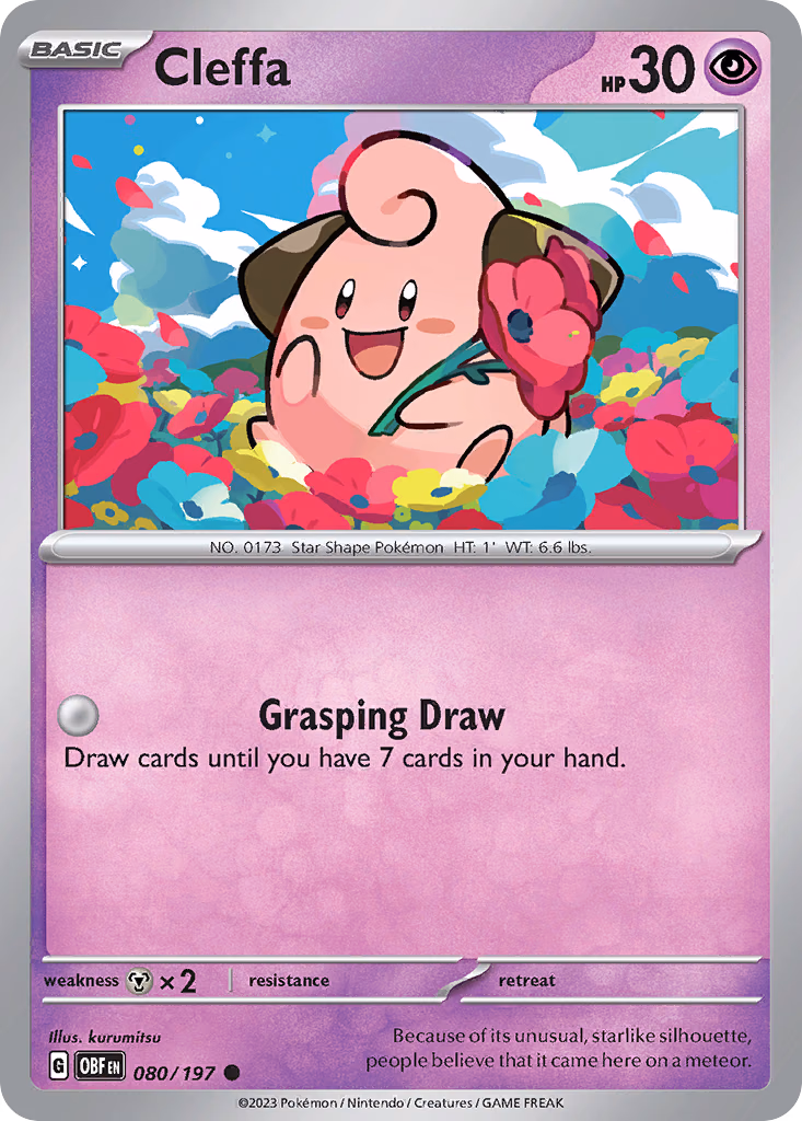 Cleffa Pokemon card (080/197, Obsidian Flames)